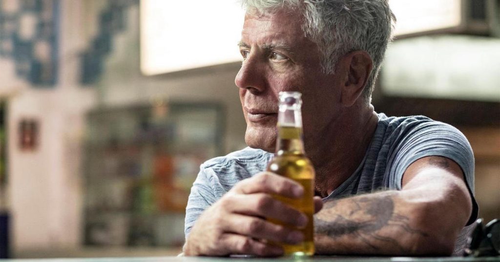 Anthony Bourdain enjoying a beer